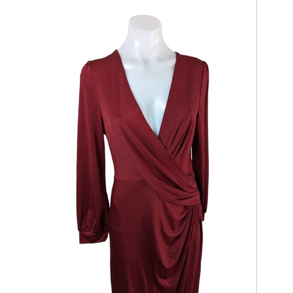 Baltic Born Maxi Dress Size Large Wine Red Boho Faux Wrap Long Sleeve V Neck A8 - Picture 11 of 13